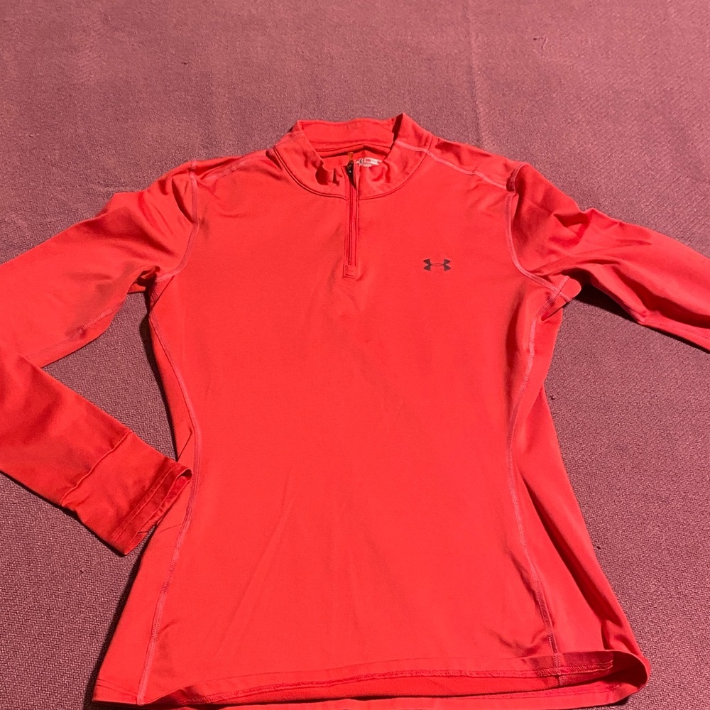 Large, Hot pink Under Armour cold gear fitted woman’s long sleeve top.